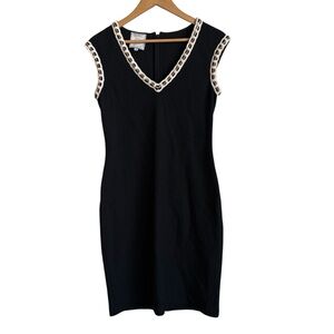 St. John Couture Black Sheath Dress with Chain Trim Size 6